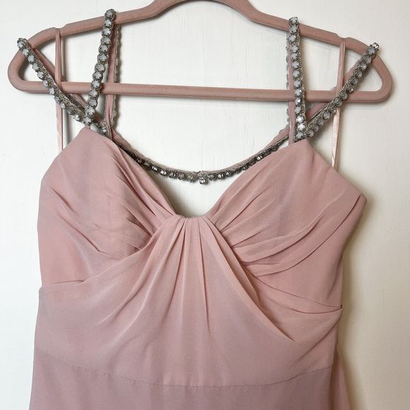 Hayley Paige Occasions Blush Pink Sweetheart Chiffon Dress Jewel Straps NWT Sz 6 - Picture 2 of 13